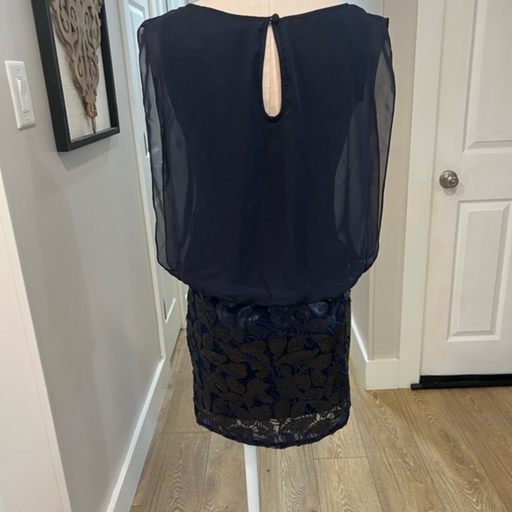 Aidan Aidan Mattox Navy Cocktail Dress with Sheer Flatter Top and Sequined Skirt - Picture 7 of 16